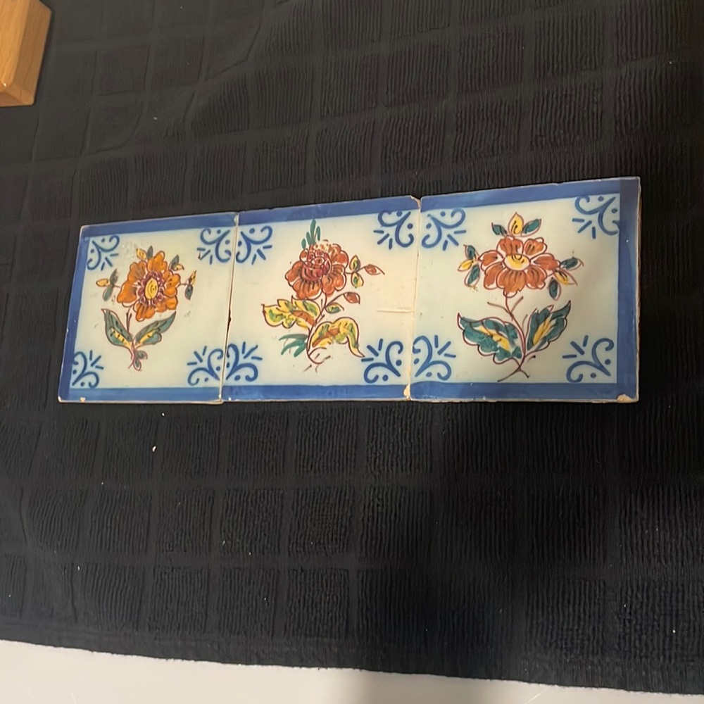 Set of 3 antique Dutch delft tile